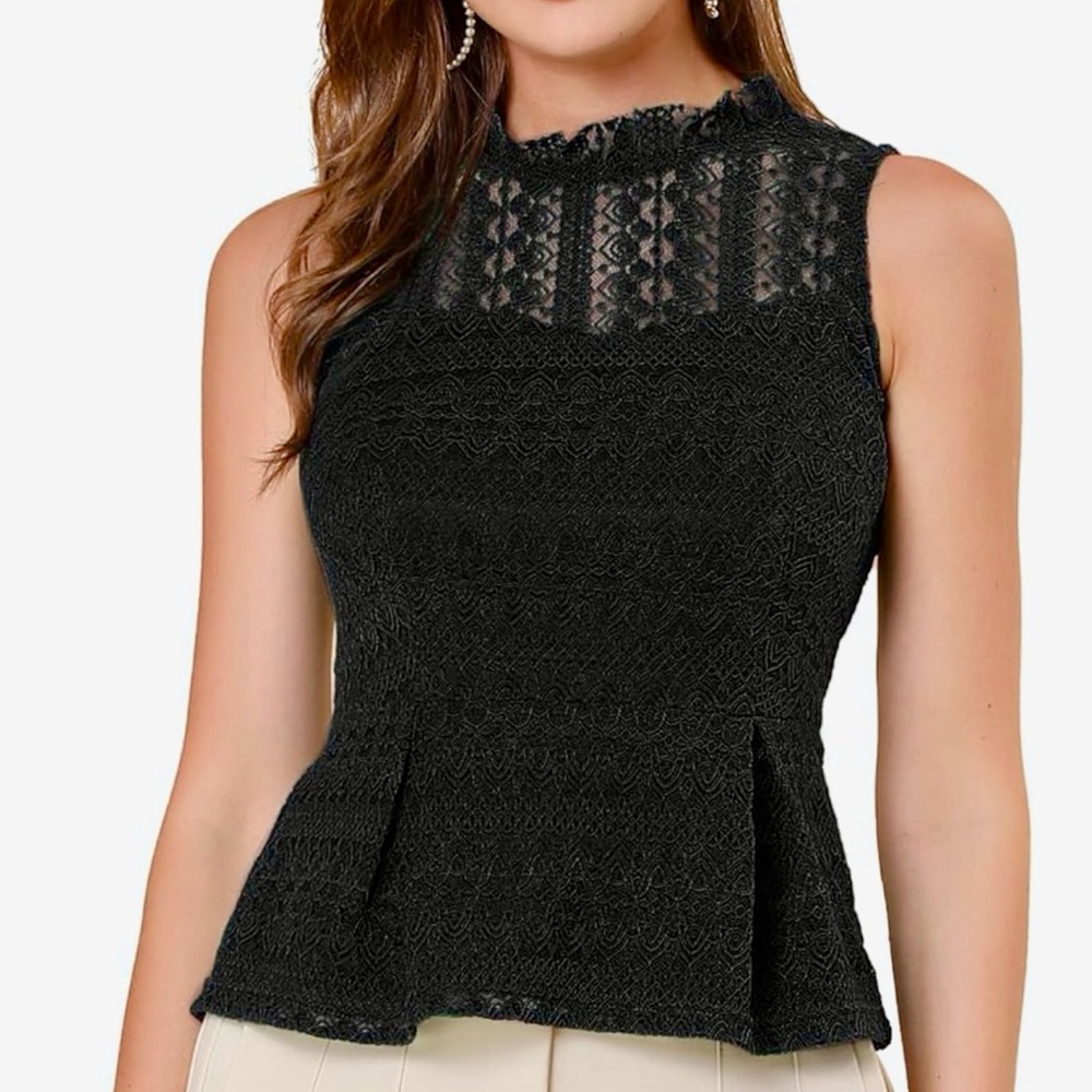 NWOT Allegra K Elegant Black Lace Sleeveless Top XL
